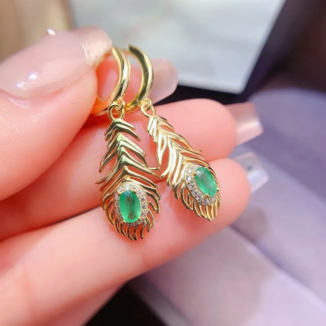 S925 Sterling Silver Natural Emerald Earrings S925 Sterling Silver Luxury Jewelry Designer Engagement Gift