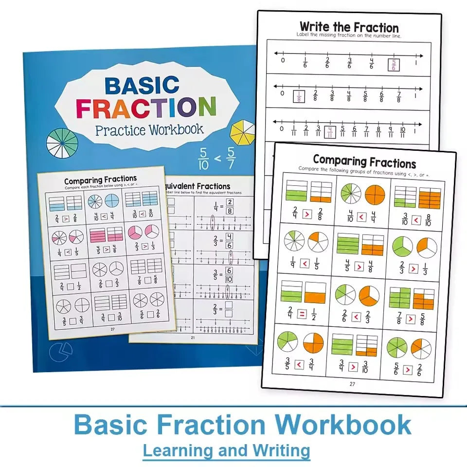 Montessori Fractions Workbook Arithmetic Learning Teaching Aids Grade 3-4 Primary School Math Cognitive Training Test Book