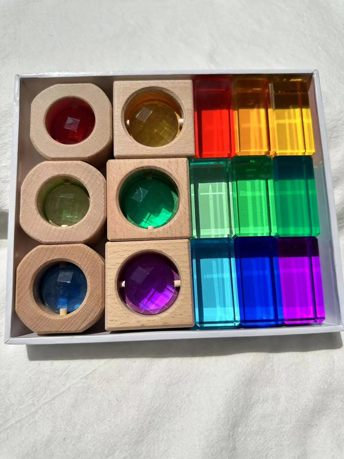 Wooden Montessori Toys See Through Blocks Mixed Acrylic Gems for Kids Open Play