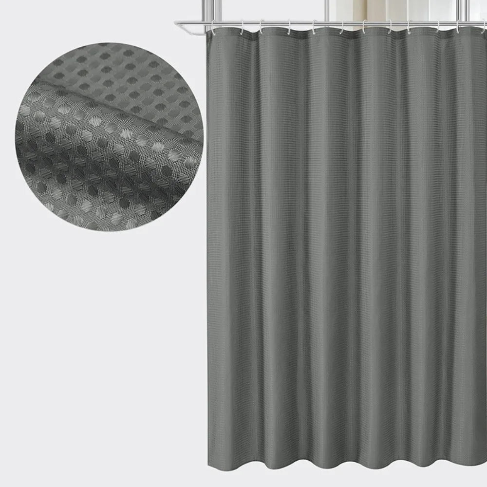 Waterproof Plain Waffle Shower Curtain Mildew-proof Solid Color Shading Curtain Polyester with Hooks Bathroom Partition Curtain