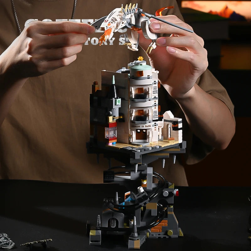 1056Pcs Magic World Bank MOC Bricks Model Dragon Wizard Tower Building DIY Blocks STEM Toys Teen Adult Birthday Gifts Home Decor