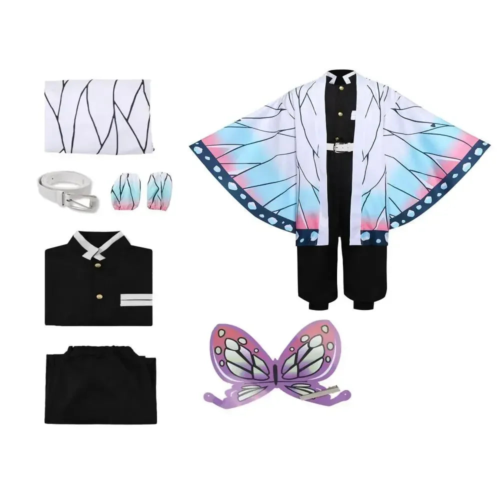 Adult Kids Kochou Anime Shinobu Wig Cosplay Costume Cosplay Clothes Butterfly Clip Women Uniform Slayer Cloak Halloween Outfit