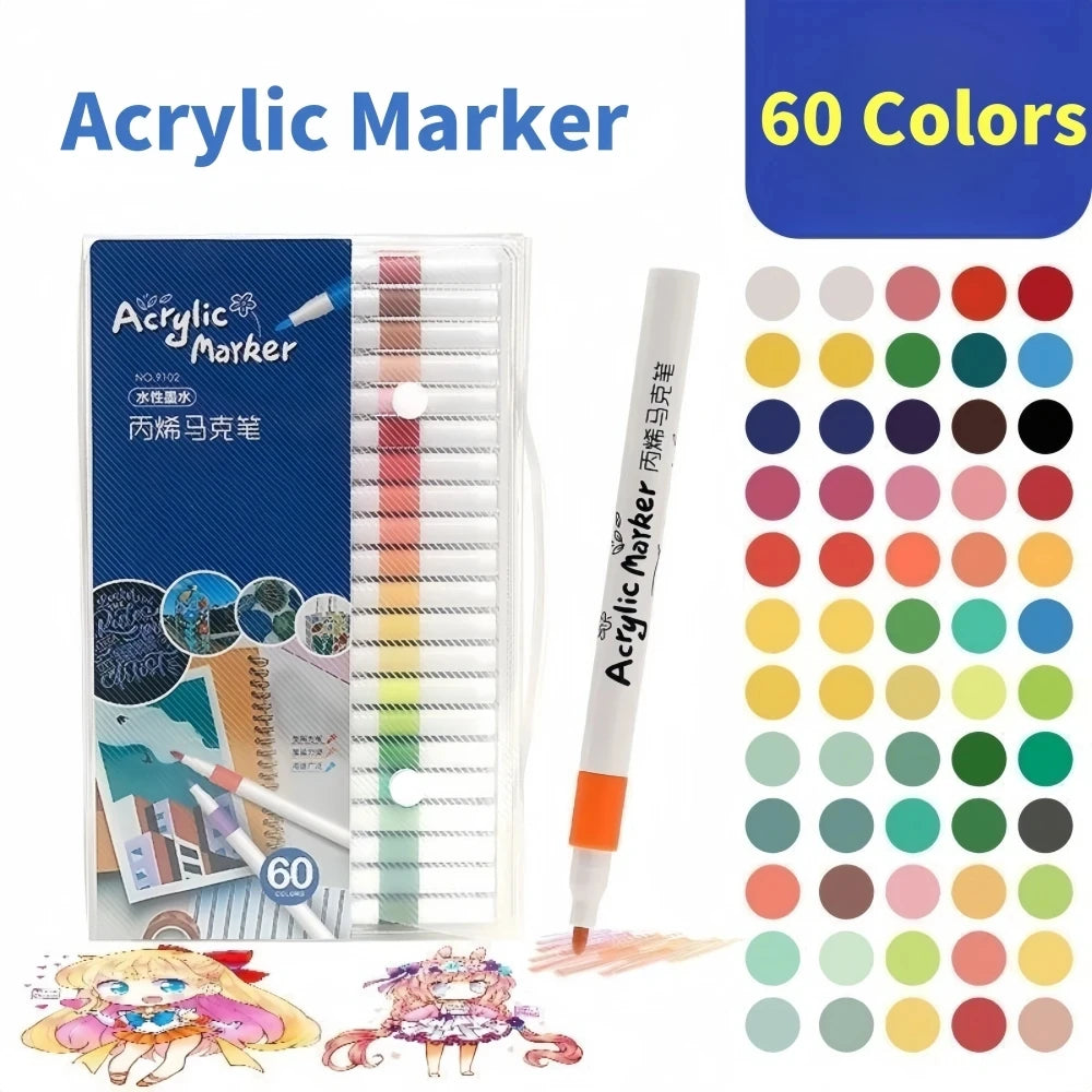 12-60Colors Acrylic Marker Pen Quick Drying PVC Box Multi-Material Materials Painting Combination Korean Stationery Art Supplies