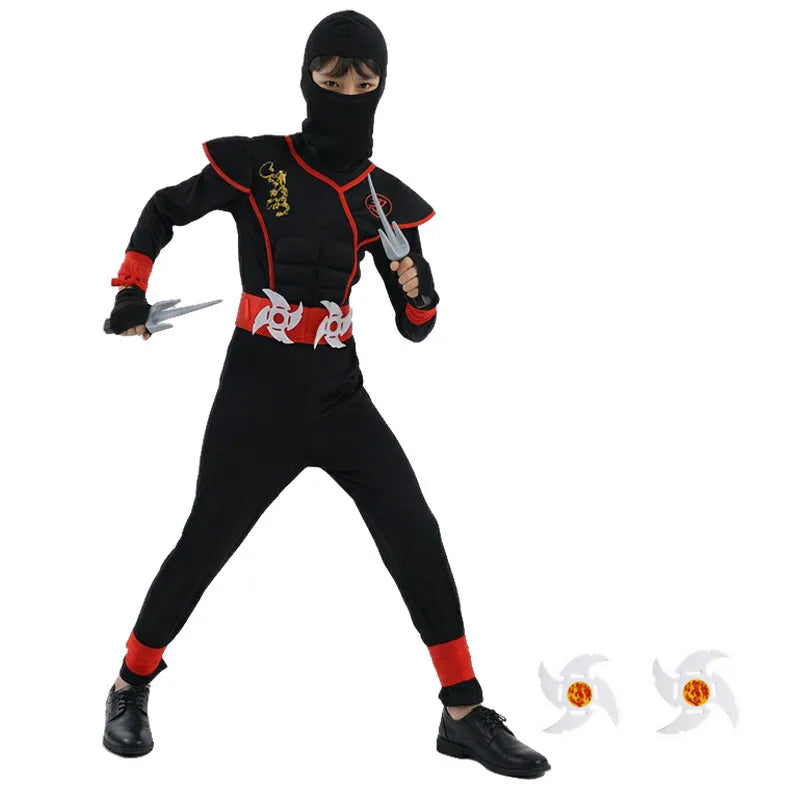 Black and Blue Ninja Costume for Kids Halloween Cosplay Party Outfit with Mask Toy Gift for Boys and Girls Holiday Party Costume