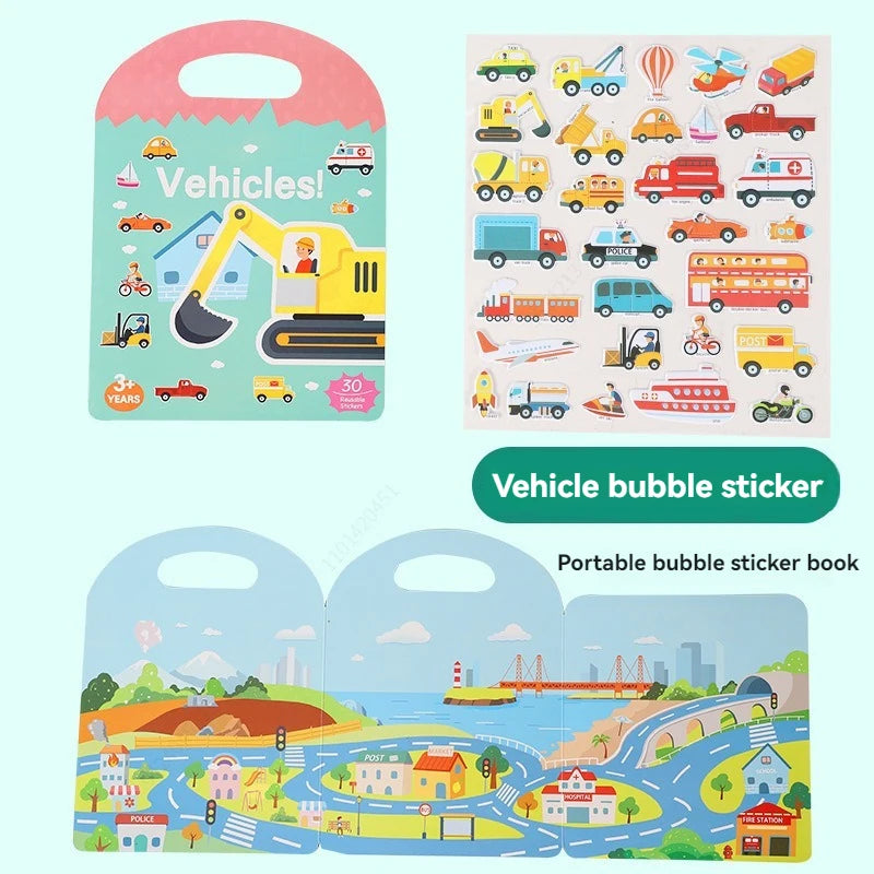 Reusable Sticker Book for Kids Vehicles Stickers Educational Learning Travel Stickers Activity Books for Toddler Girls Boy