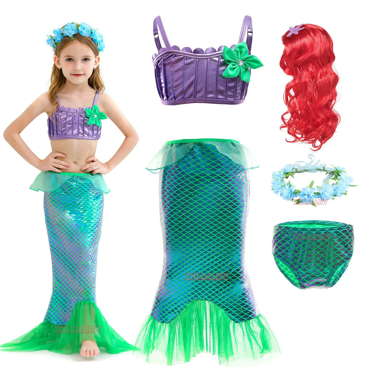 Mermaid Dress for Girl Ariel Prom Princess Costumes Cosplay Dress for Girls Birthday Party Dress Up Gown Halloween Clothing