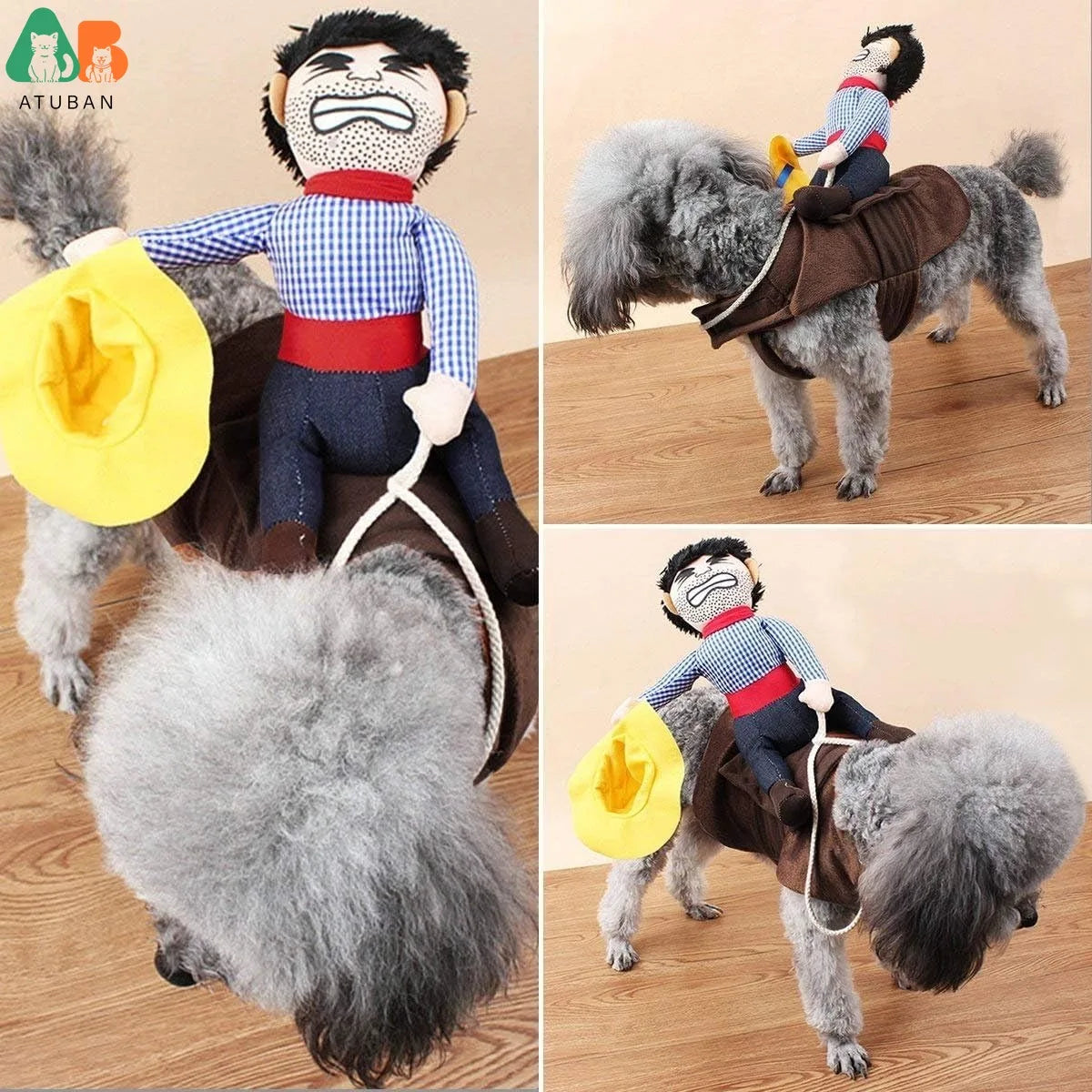Cowboy Rider Dog Costume – Knight Riding Outfit with Doll & Hat, S–XL