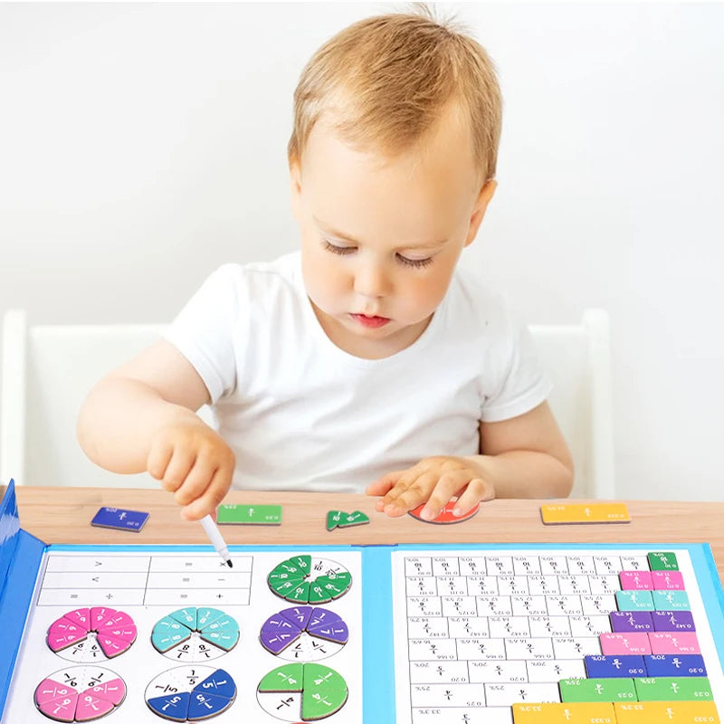 Math Mastery Montessori Magnetic Fraction Puzzles Colorful Wooden Book for Children Arithmetic Learning Teaching Aids