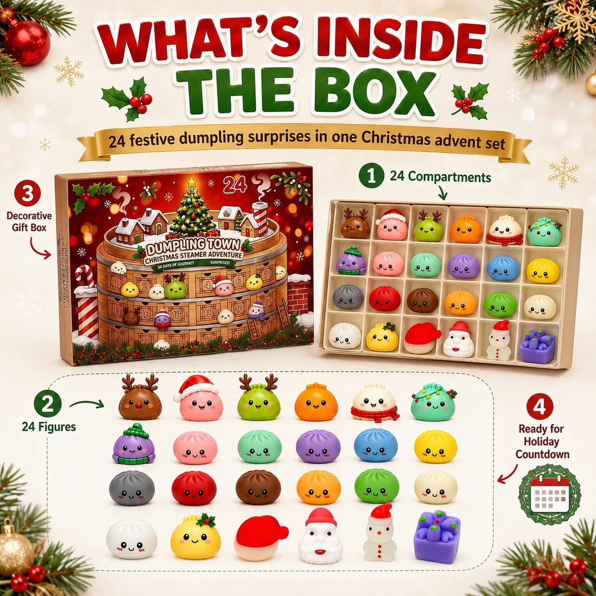Christmas Squishies Advent Calendar – 24 Dumpling Mini Squeeze Mystery Box