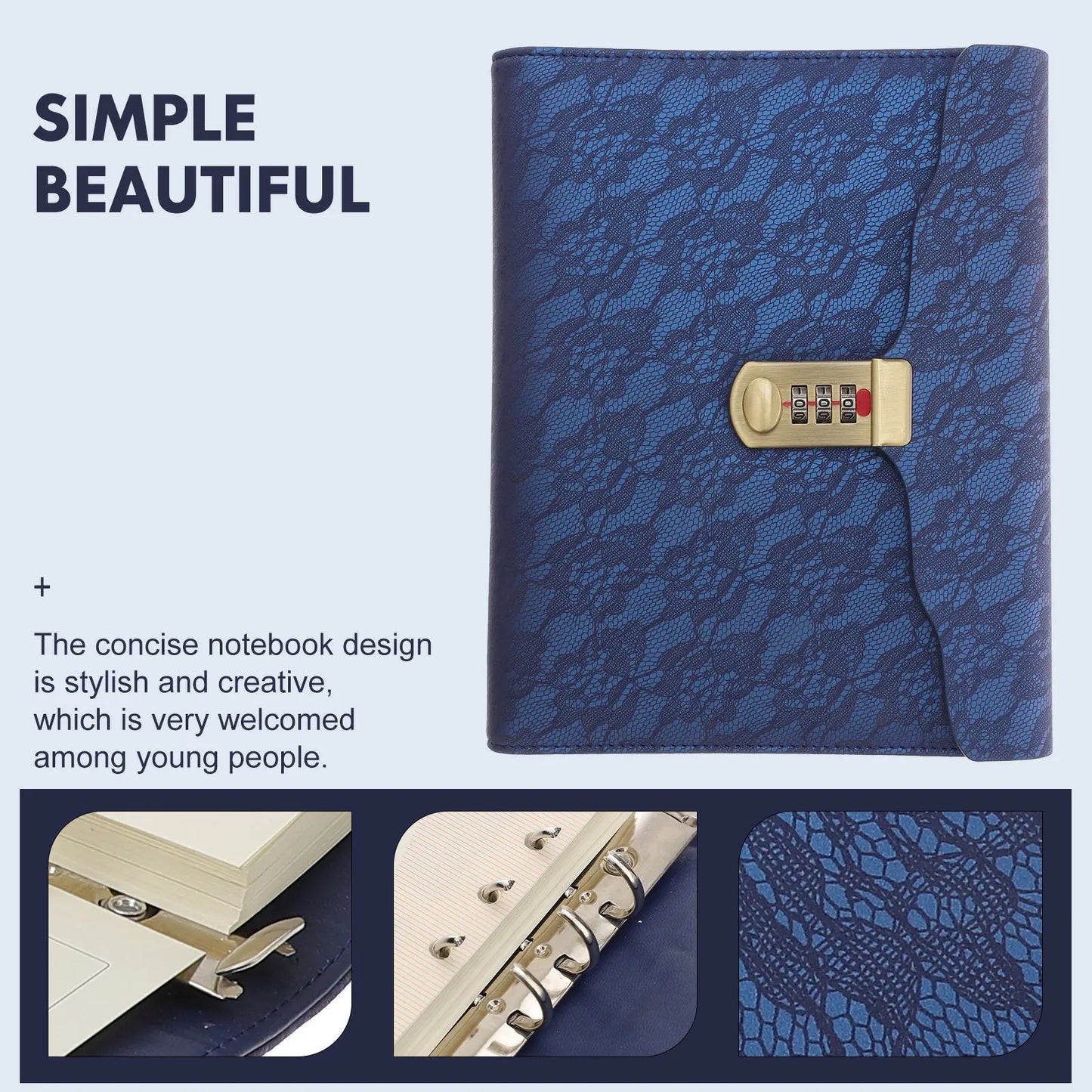 Business Notebook PU A5 Notepad with Three Digit Combination Lock Lockable Personal Secret Diary Office Daily Planning Journal
