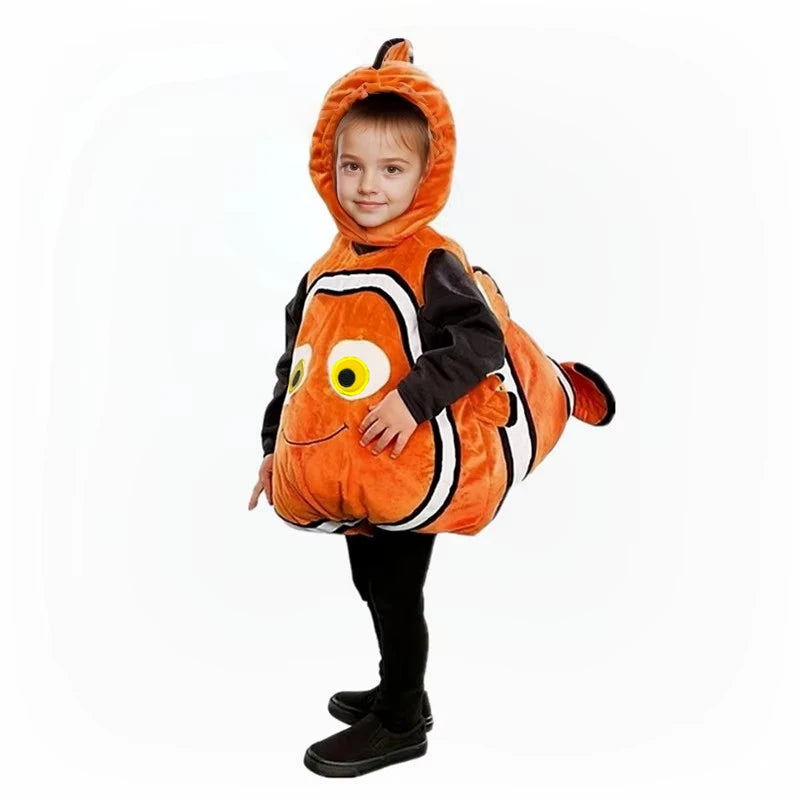 Kids Yellow Fish Costume Cute Clownfish Role Play Outfit with Hat Tail for Halloween Christmas Party Performance