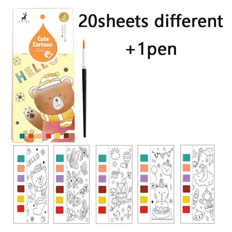 Portable Children Watercolor Painting Book 20 Sheets Gouache Graffiti Picture 1 Pen Coloring Water Drawing Books Set Kids Toys