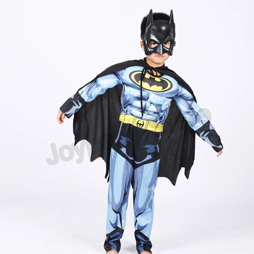 Kids Boy Bat Cosplay Jumpsuit Hero Costume Suit with Cape Mask Men Superhero Wayne Cosplay High Quality Halloween Carnival Party