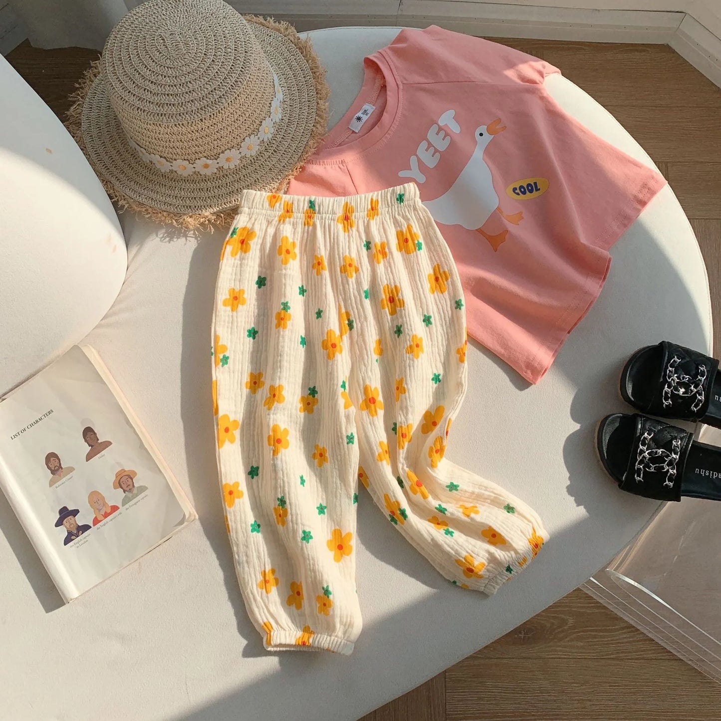 2-8T Toddler Kid Baby Girls Clothes Cotton Summer Flower Girls Pants Elegant Loose Floral Trousers Beach Casual Childrens Outfit