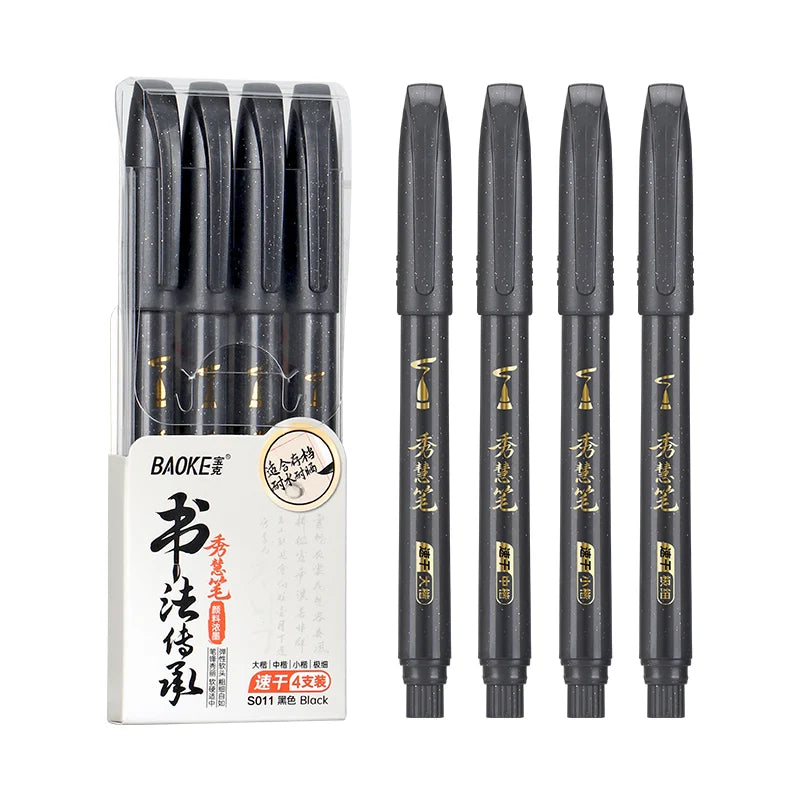 BAOKE 4-Size Calligraphy Pen Set for Writing, Drawing & Hand Lettering, Black Ink Brush Markers for Art, Calligraphy, Sketching