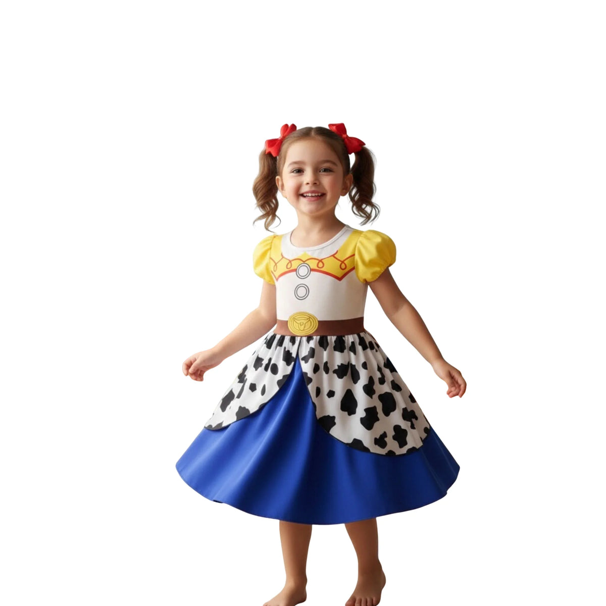 Kids Western Cowgirl Costume Girls Cartoon Print Short Sleeve Dress Halloween Cosplay Birthday Party Dress Outfit