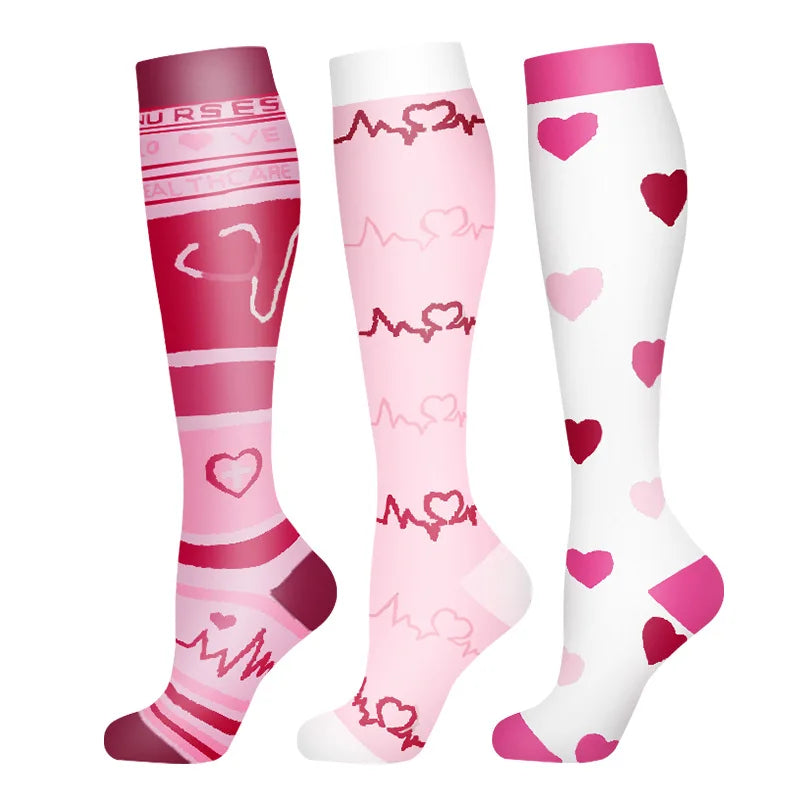 58 Styles 3 Pairs/Pack Compression Socks Knee High 30MmHg Women Men Sports Socks Edema Diabetes Varicose Veins Running Socks