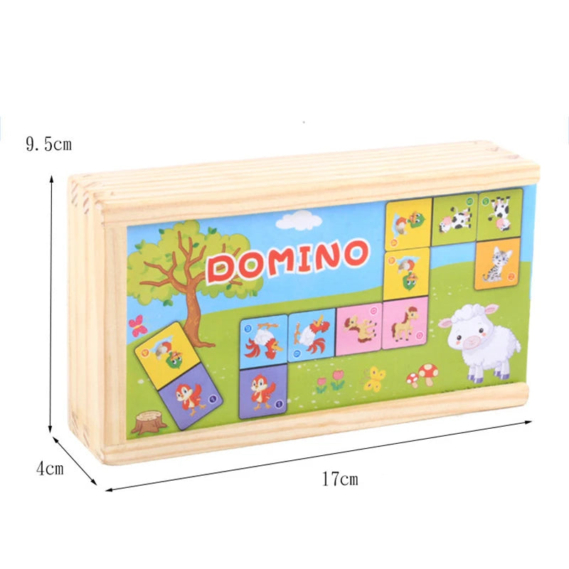 Kids Cognitive Animal Solitaire Dominoes Puzzle Toy Montessori Wooden Animal Color Cognitive Cartoon Jigsaw Board Education Toys