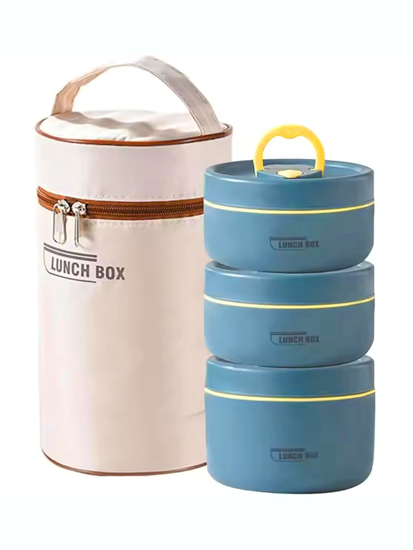 4pcs Portable Insulated Food Lunch Container Set with Thermal Lunch Box 3 Separate Stackable Lunch Container for Adult Kids