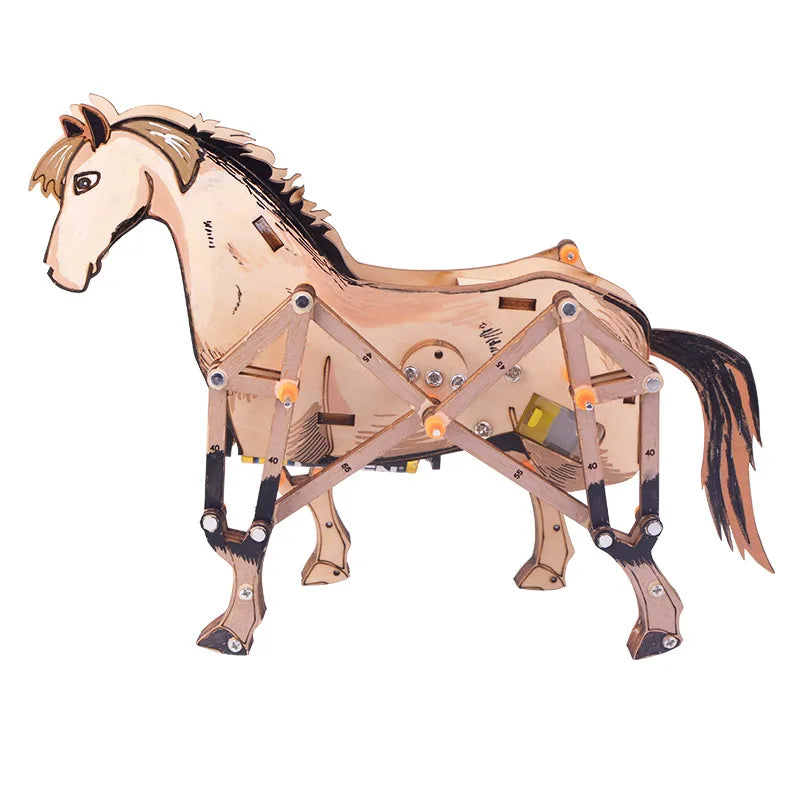 3D Wooden Puzzle DIY Assembled Model Mechanical Horse Science Discovery STEM Education Physics Experiment Kit For Children Gifts