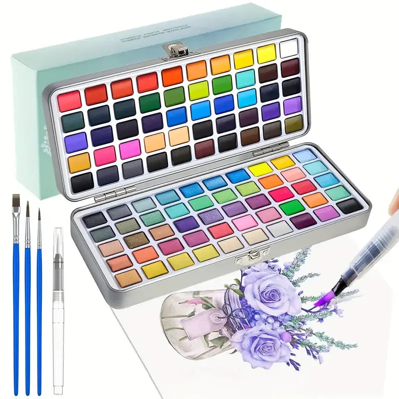 Deluxe 50/100/168-Color Watercolor Paint Set with Brushes & Pencils - Washable, Vibrant Art Supplies for Adults