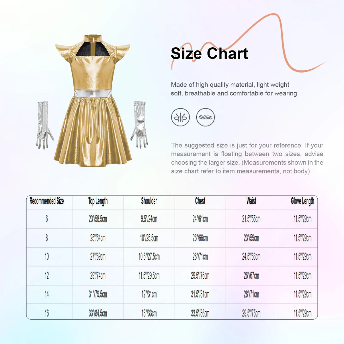 Kids Girls Alien Cosplay Costume Hollow Out Flying Sleeve Metallic A Line Dress with Gloves for Halloween Robot Outerspace Party