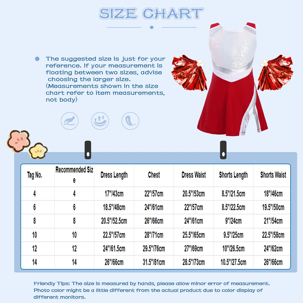 Girls Kids Sports Cheer Leader Outfits Cheerleading Costume Schoolgirl Uniform Carnival Party Halloween Dress with Pompoms Socks