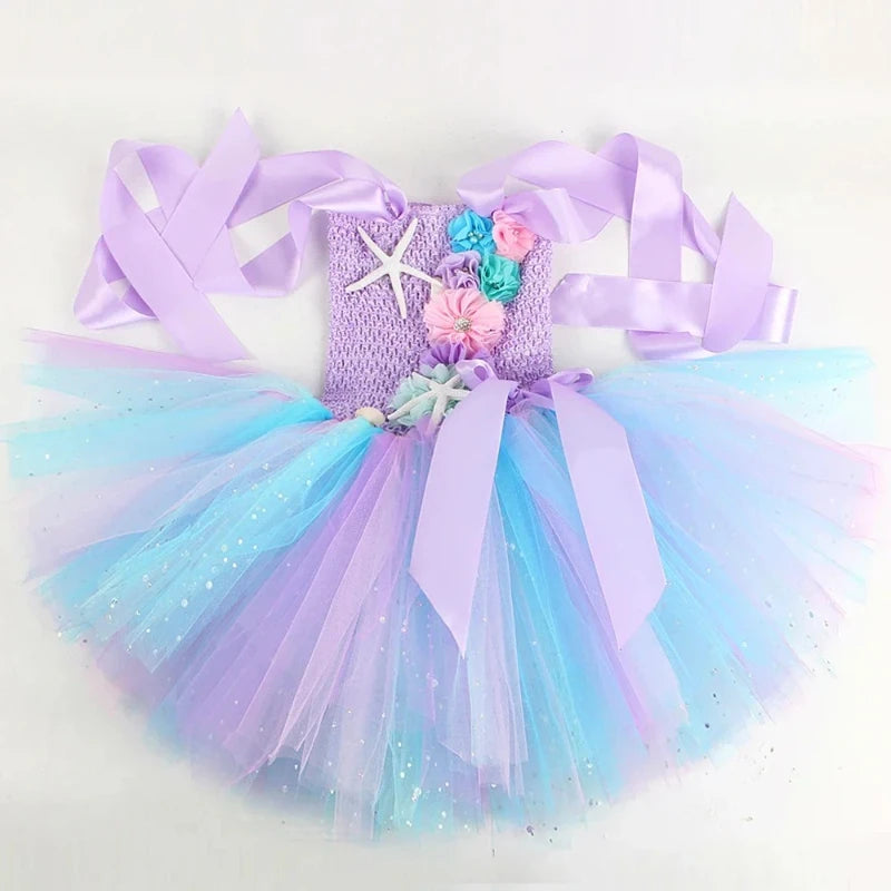 Princess Mermaid Dress for Girls Led Light Up Ocean Themed Birthday Party Tutu Dress Clothes Halloween Costume for Kids Vestidos