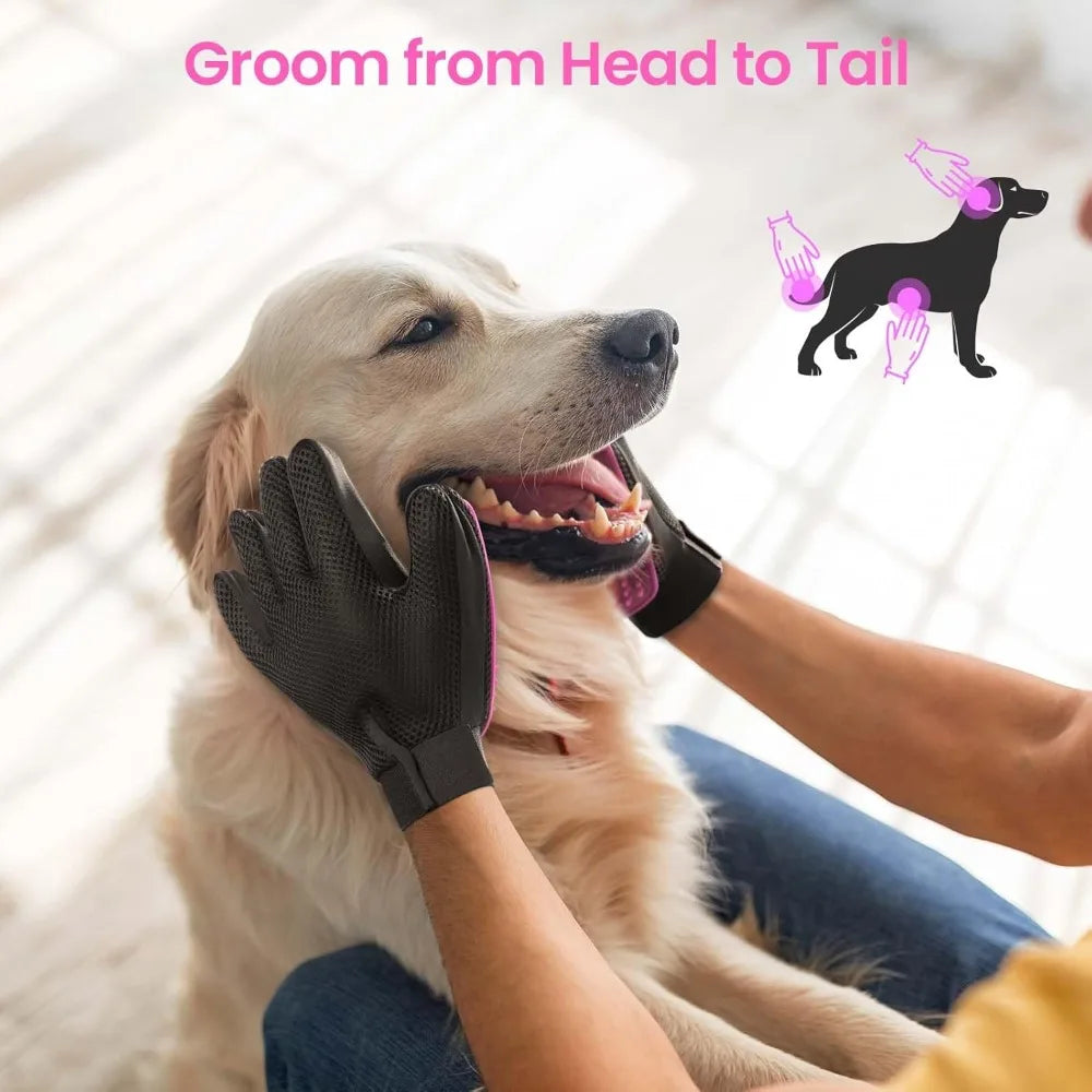 Silicone Pet Grooming Gloves – 255-Tip Hair Removal Mittens for Dogs & Cats, Works as Bath Brush, Pink