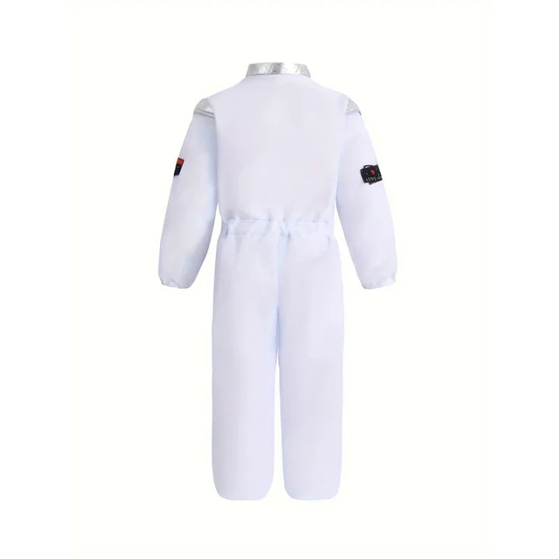 Boy's Cartoon Astronaut Cosplay Costume, Halloween Dress Up One-piece Jumpsuit & Hat, Kid's Dress Up Outfit For Carnival Party