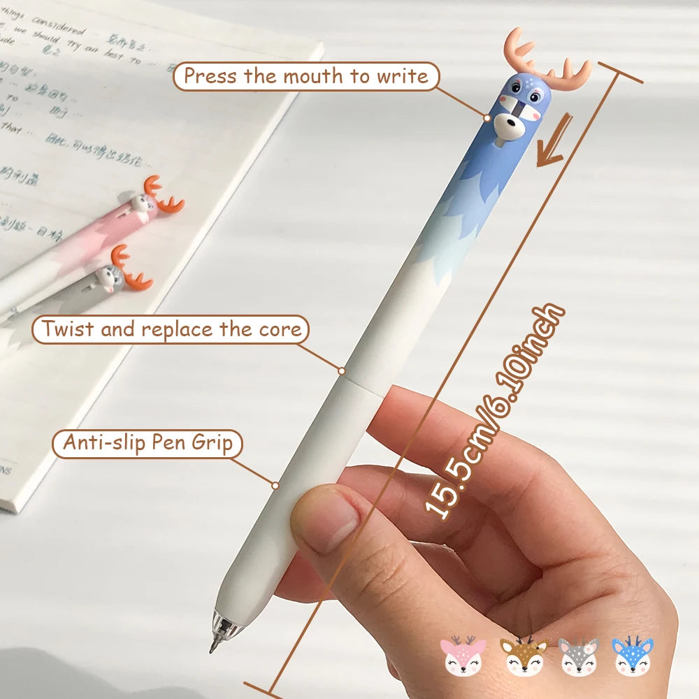 4 Pcs Cute Pet Series Fun Gel Pen 0.5mm Cute Animals Quick-Dry Pen Baby Chicken and Penguin Minimalist Style Black Pen