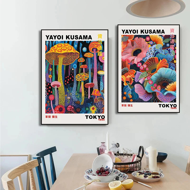 Colourful Yayoi Kusama Mountains and Rivers Poster Vintage Japanese Matte Canvas Material Mural Gallery Bedroom Wall Art