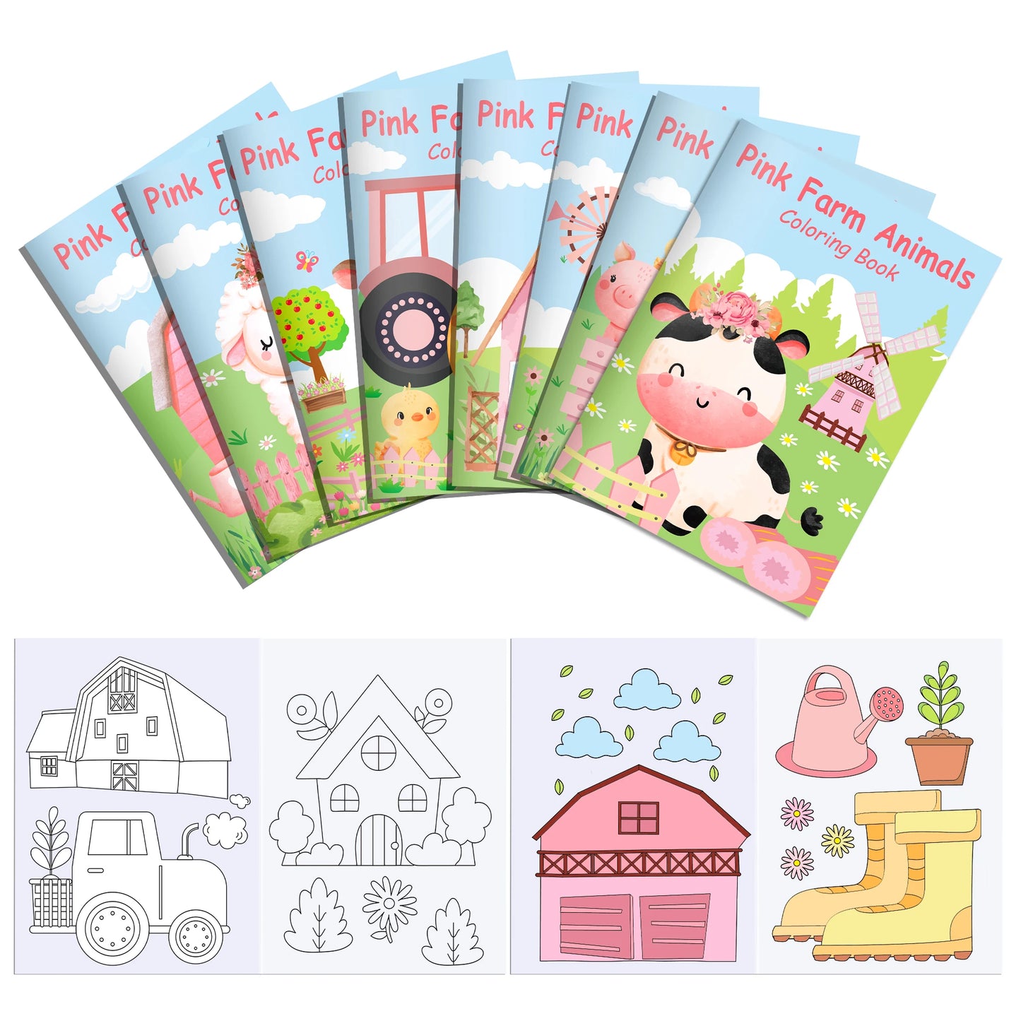 16pcs Cartoon Pink Farm Animals Graffiti Painting Book Kids Gifts Coloring Picture Book For Birthday Party Drawing Supplies