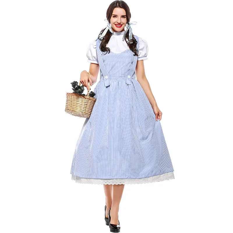 Womens Wizard Of Oz Dorothy Costume Adult Kids Fairytale Character Blue Gingham Maid Dress Outfit Cosplay Halloween Costumes
