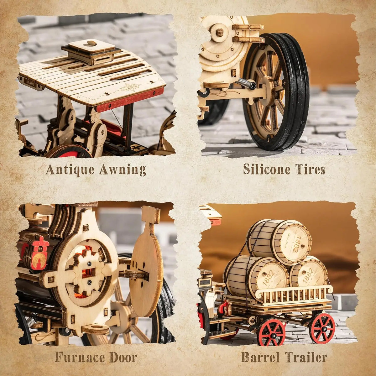 Robotime Rokr Car Model Building Kit 3D Wooden Puzzle Steam Kit 1:28 Mechanical Steam Locomotive Awesome Gifts for Adults Teens