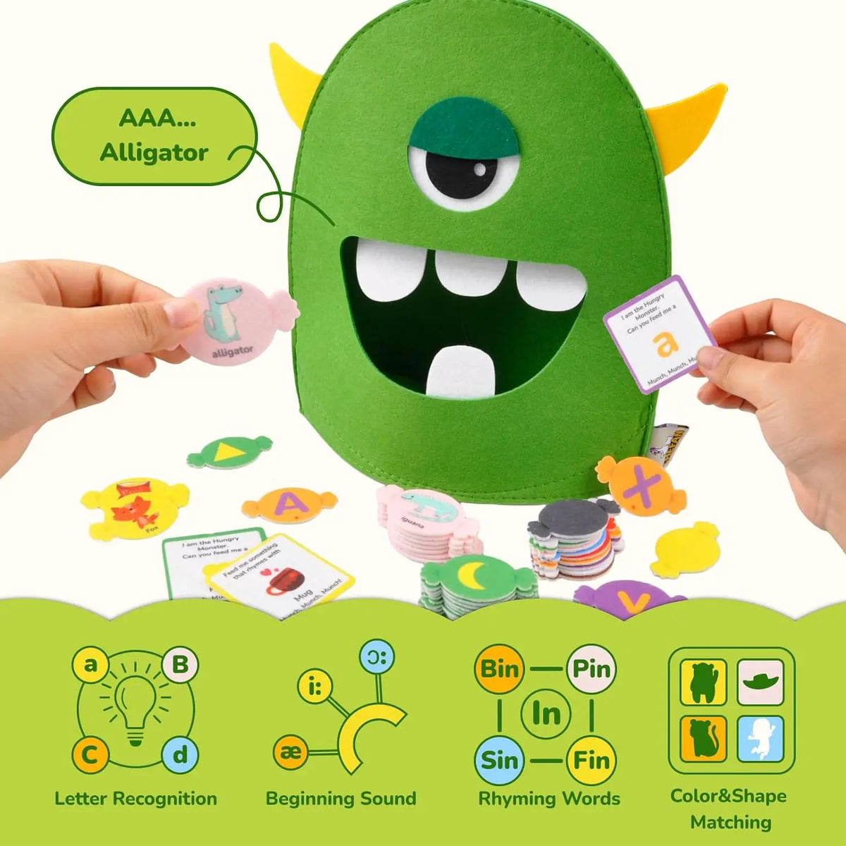 Alphabet Learning Toys Matching Colors Shape Felt Toys Letter Recognition Monster Eating Funny Game Montessori Educational Toys