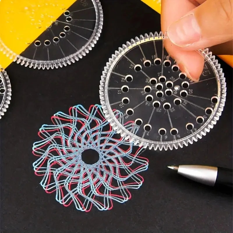 22-Pc Gear Drawing Ruler Set for Intricate Designs on Black Paper, with Stencils & Marker, Durable PC