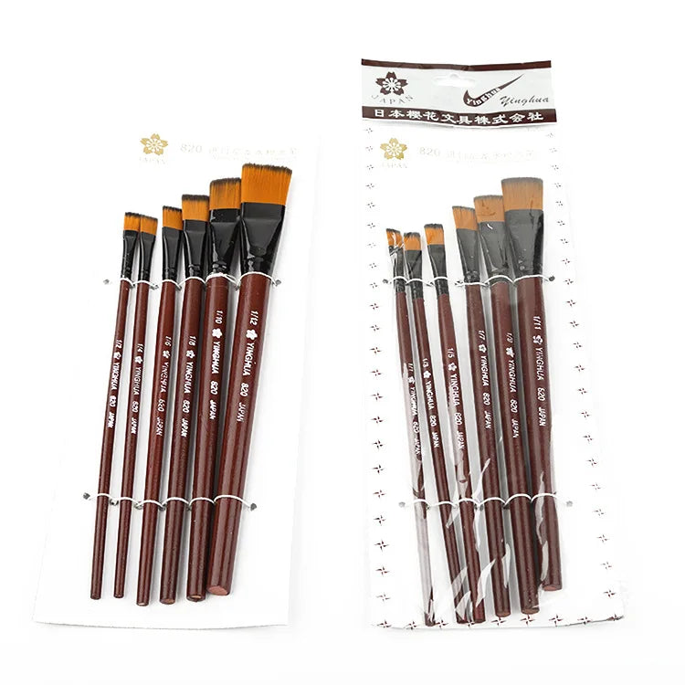 6Pcs High Quality Artist Nylon Hair Wooden Handle Watercolor Acrylic Oil Paint Brush Set For Drawing Painting Art Supplies