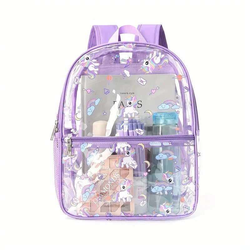 Cross-border hot-selling printed transparent backpack waterproof pvc storage bag student schoolbag large-capacity transparent ba