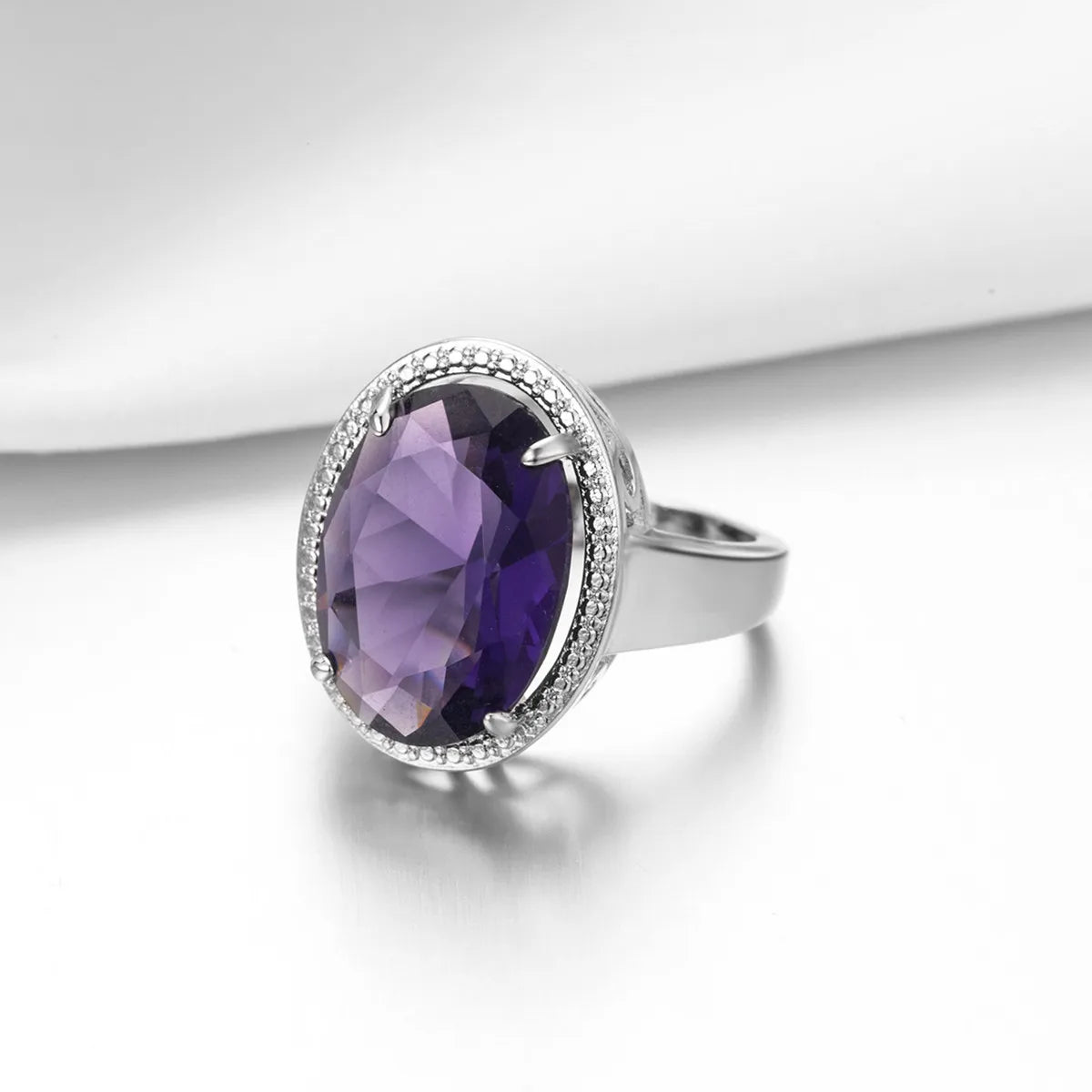 Women's Jewelry S925 Silver Ring Amethyst Ring Exaggerated Egg Shaped Female Ring for Women Wedding Party Gifts