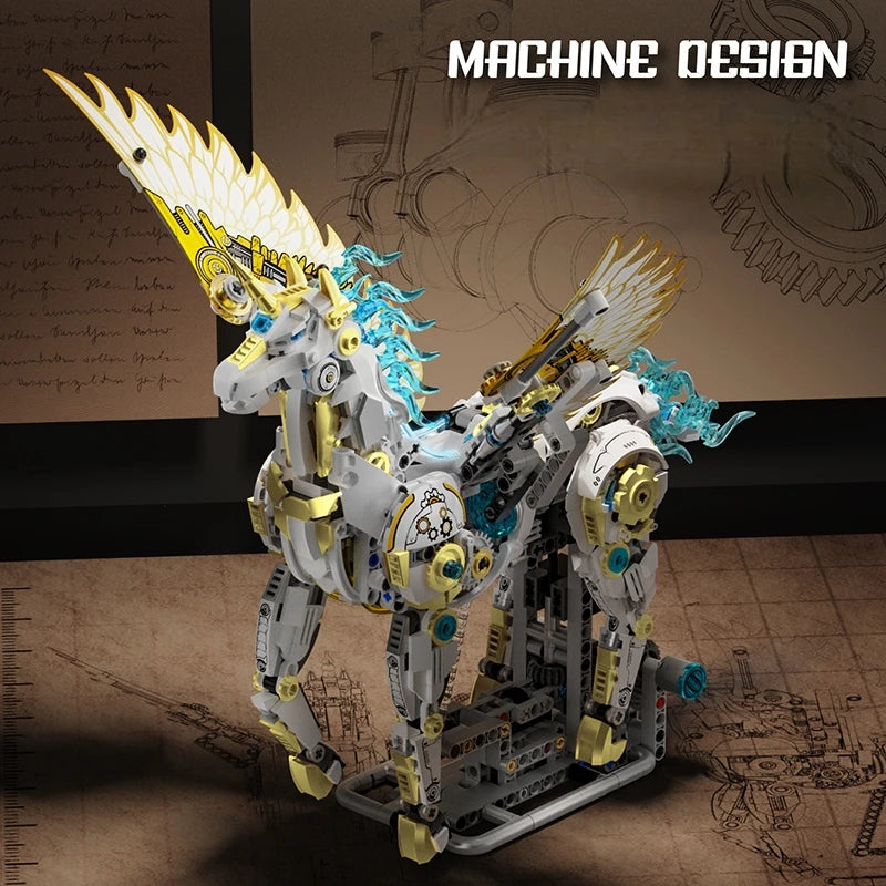 MOC Mechanical Unicorn Building Blocks Set DIY Animal Linkage Model STEM Educational Toy Holiday Gift for Kids 1499pcs