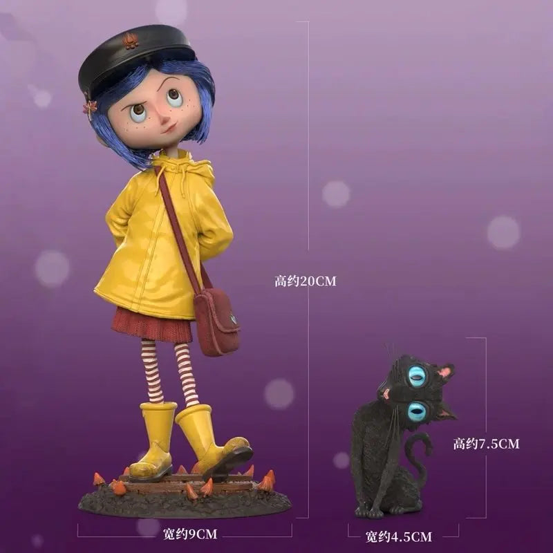 Coraline Jones Action Figure 20cm PVC Doll Yellow Raincoat with Black Cat Themed Collectible Model Toy Horror Movie Gifts