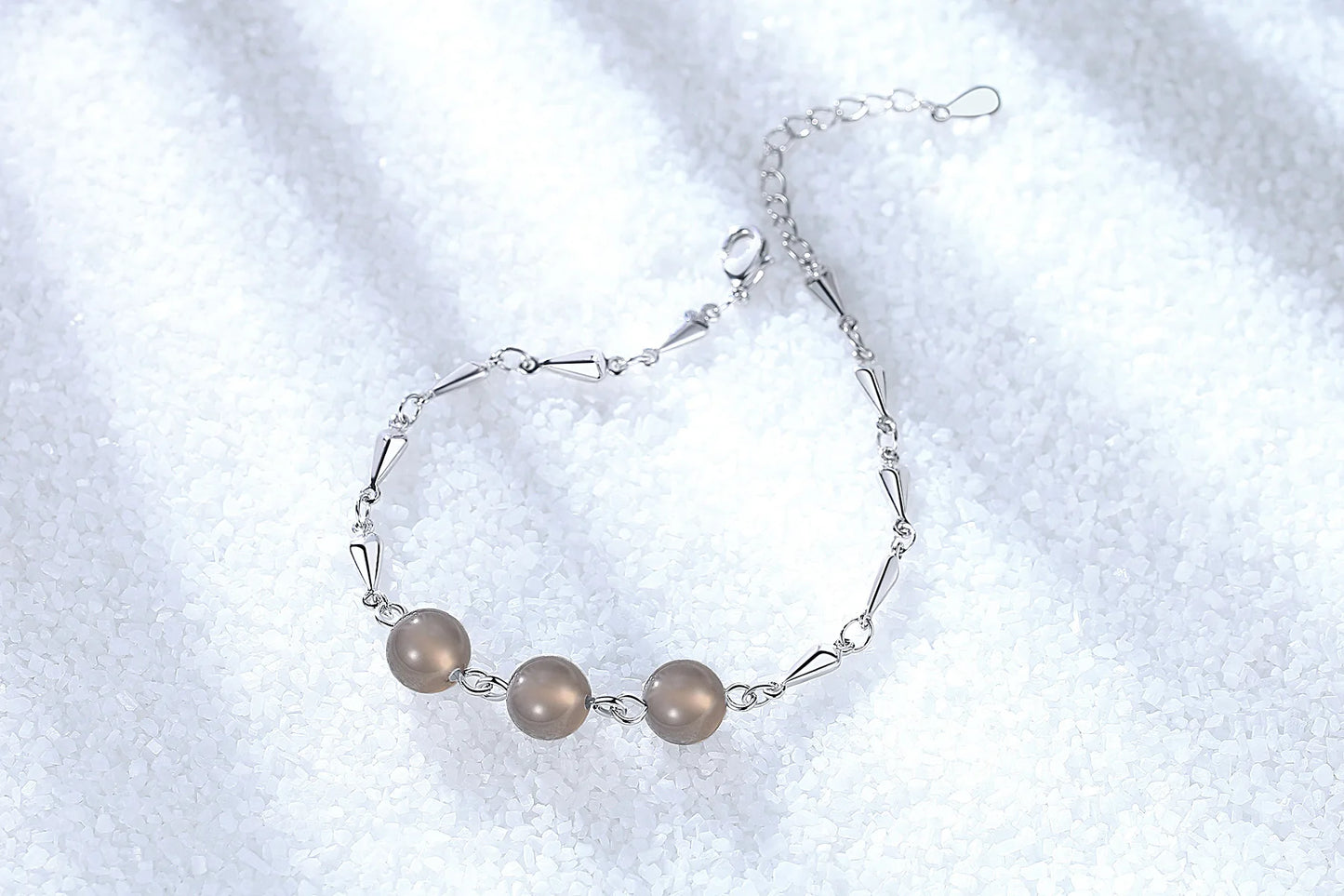 S925 Sterling Silver Bracelet Natural Gray Agate Crystal Bead Bracelet Engagement Party Jewelry Gift For Women