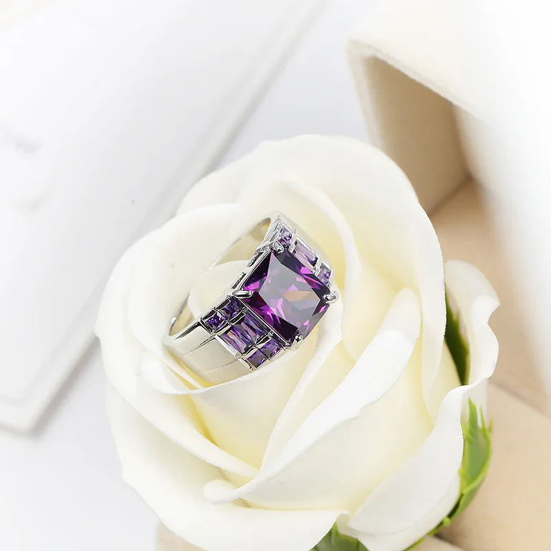 Purple Zircon Wide Rings for Women 925 Sterling Silver Multicolor Birthstone Ring Exquisite Wonderful Women S925 Stamp Jewelry