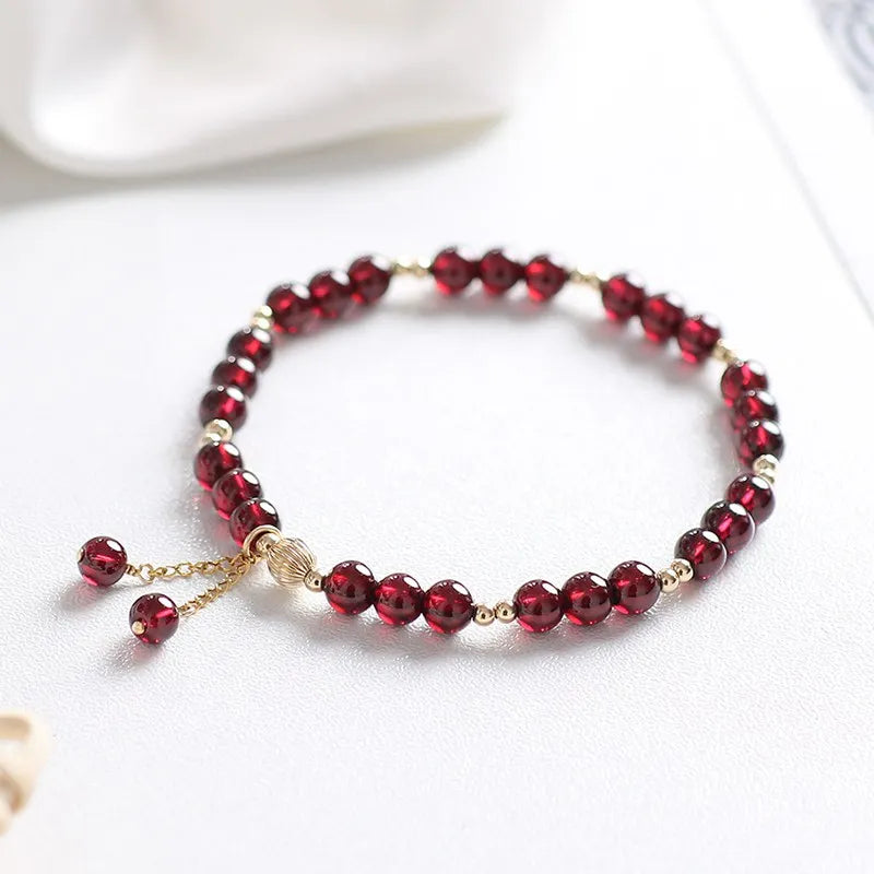 Ruifan 14k Gold Plated Natural Garnet Crystal Stone Beaded Strand Thin Bracelets for Women Girls Fine Jewelry Official-website