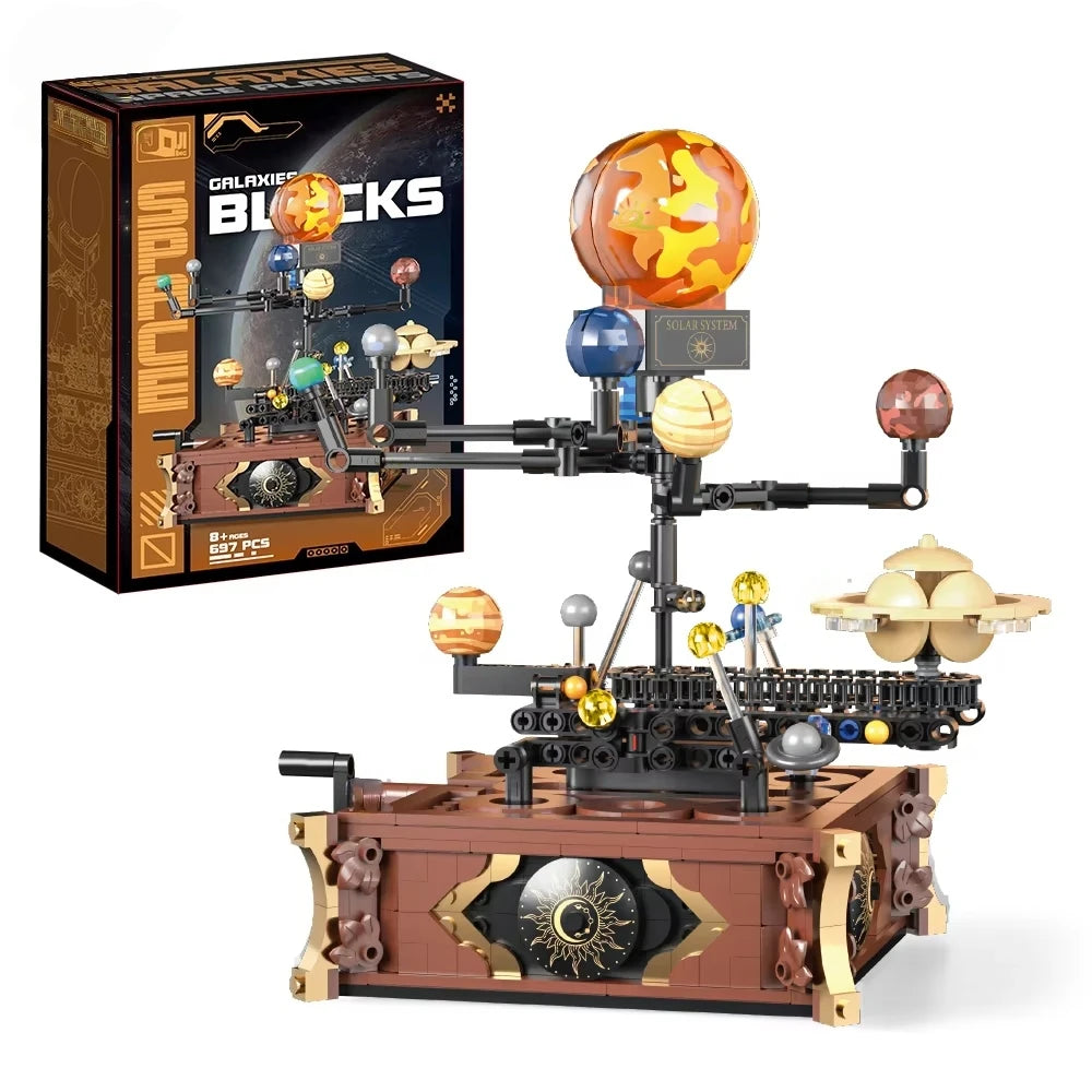 Mini Building Blocks Solar System Model STEM Toys Rotating Sun and Planets DIY Planetarium Projector Science Learning for Kids