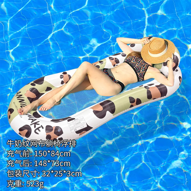 2026 Leopard Print Mesh Lounge Chair Inflatable Floating Bed Single Foldable Float Summer Pool Water Entertainment Thickened