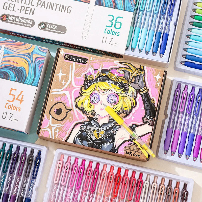 LANGUO 36/54/72/90 Colors Acrylic Painting Gel Pens Retractable 0.7mm Tip Handbook Pen for Student Painting Graffiti Writting