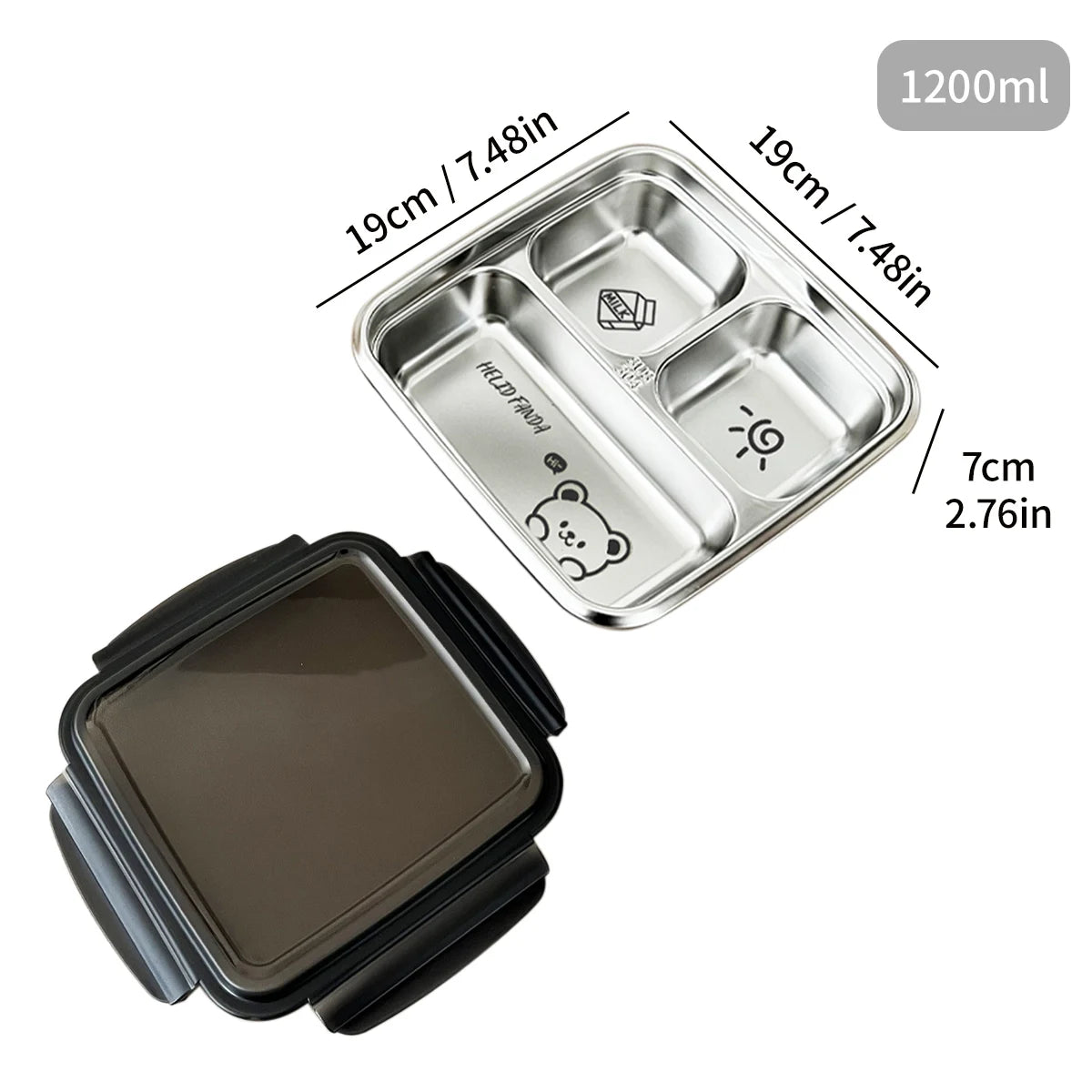 WORTHBUY 2/3 Grids 304 Stainless Steel Lunch Box Portable Leak-proof Food Container Large Capacity Bento Box For Students Adult