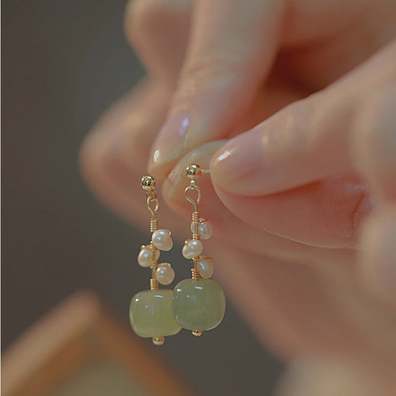 VOQ Natural Hetian Jade Earrings Feminine High-end Luxury Stud Earrings Women's Boutique Pearl Jewelry